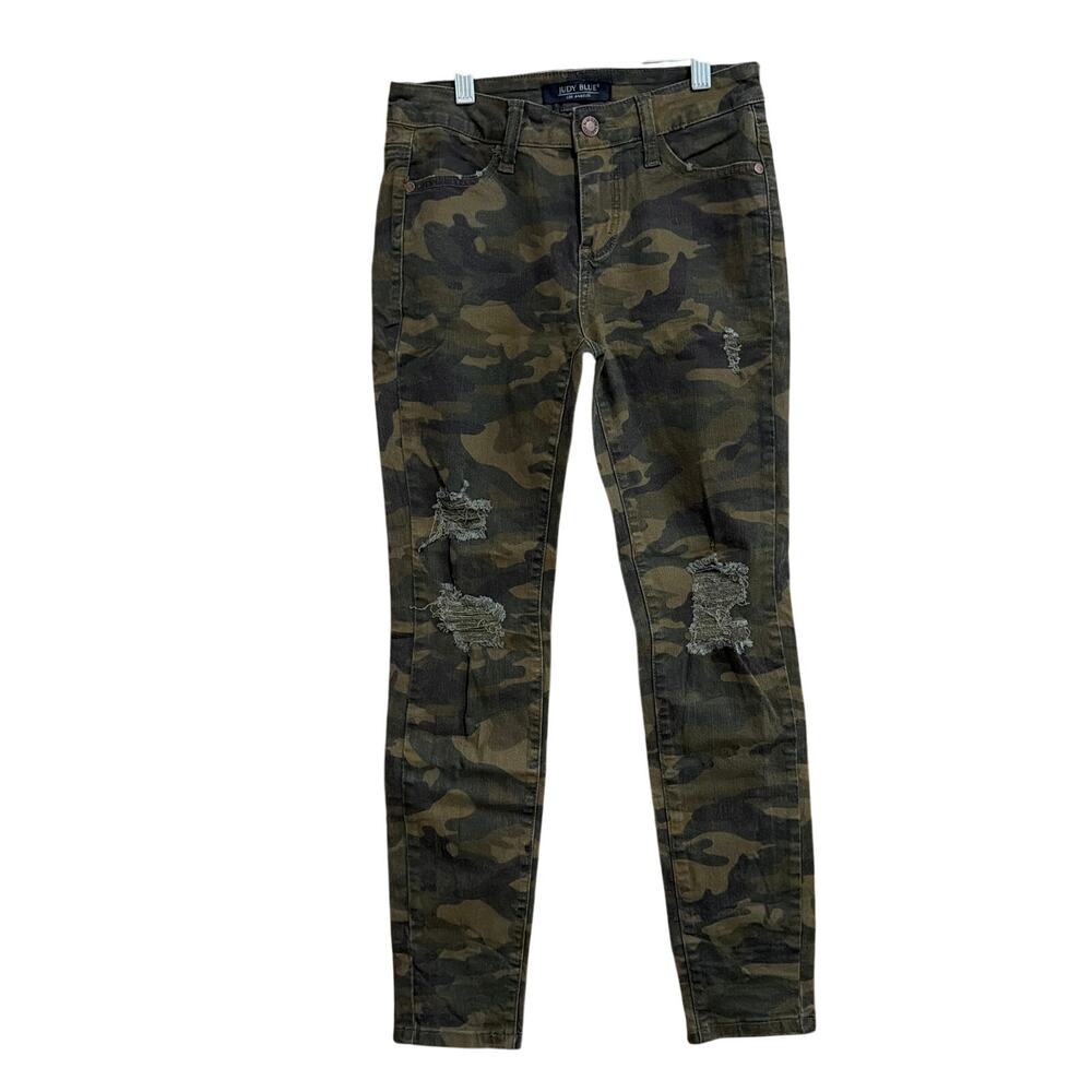 Judy Blue Womens Jeans Green Camo Distressed Skinny Mid Rise Stretch 3/26
